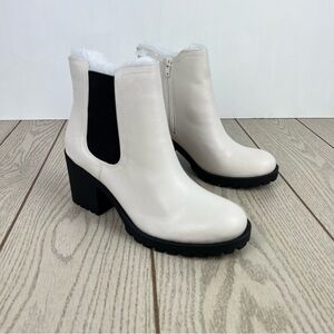 Sun + Stone Women's Morghan Lug Sole Block-Heel Booties 9.5 White $80